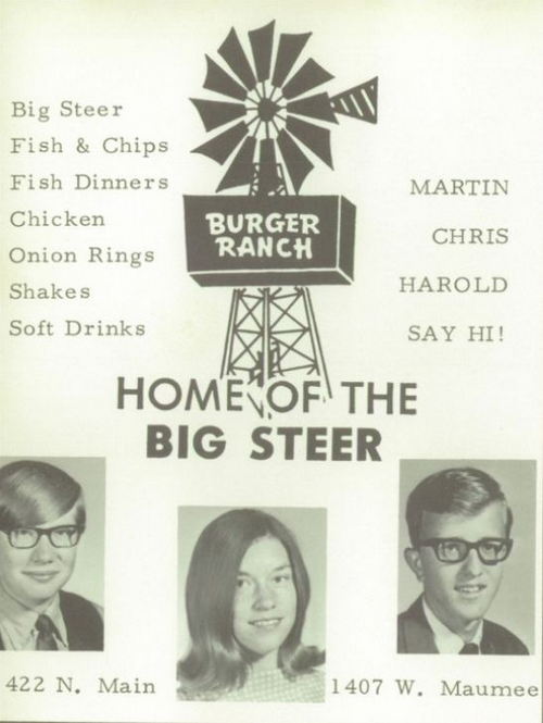 Burger Ranch - Sand Creek High 1971 Yearbook Ad (newer photo)